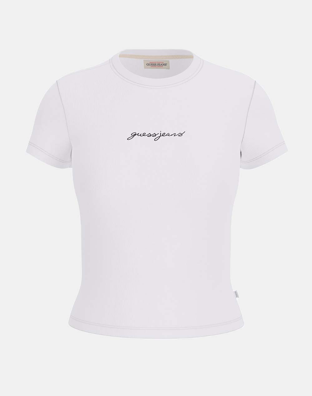 Guess Jeans Gj Sl Cn Embro Slim Rib Tee Women''S T Shirt Women Clothes Tops T Shirts White Cotton,Elastic W5Ri57Ka0H1 G011 Female T-Shirts