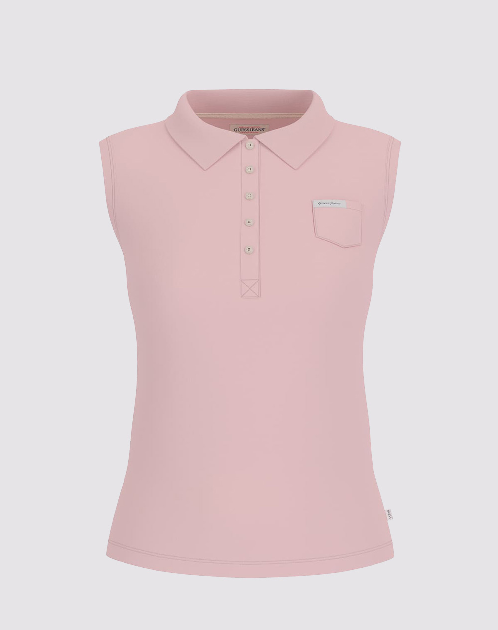 Guess Jeans Gj Sleeveless Collar Slim Pkt Women''S T Shirt Women Clothes Tops Polo Lightpink Cotton,Elastic W5Gp24Kcyr1 G6R4 Female Polo