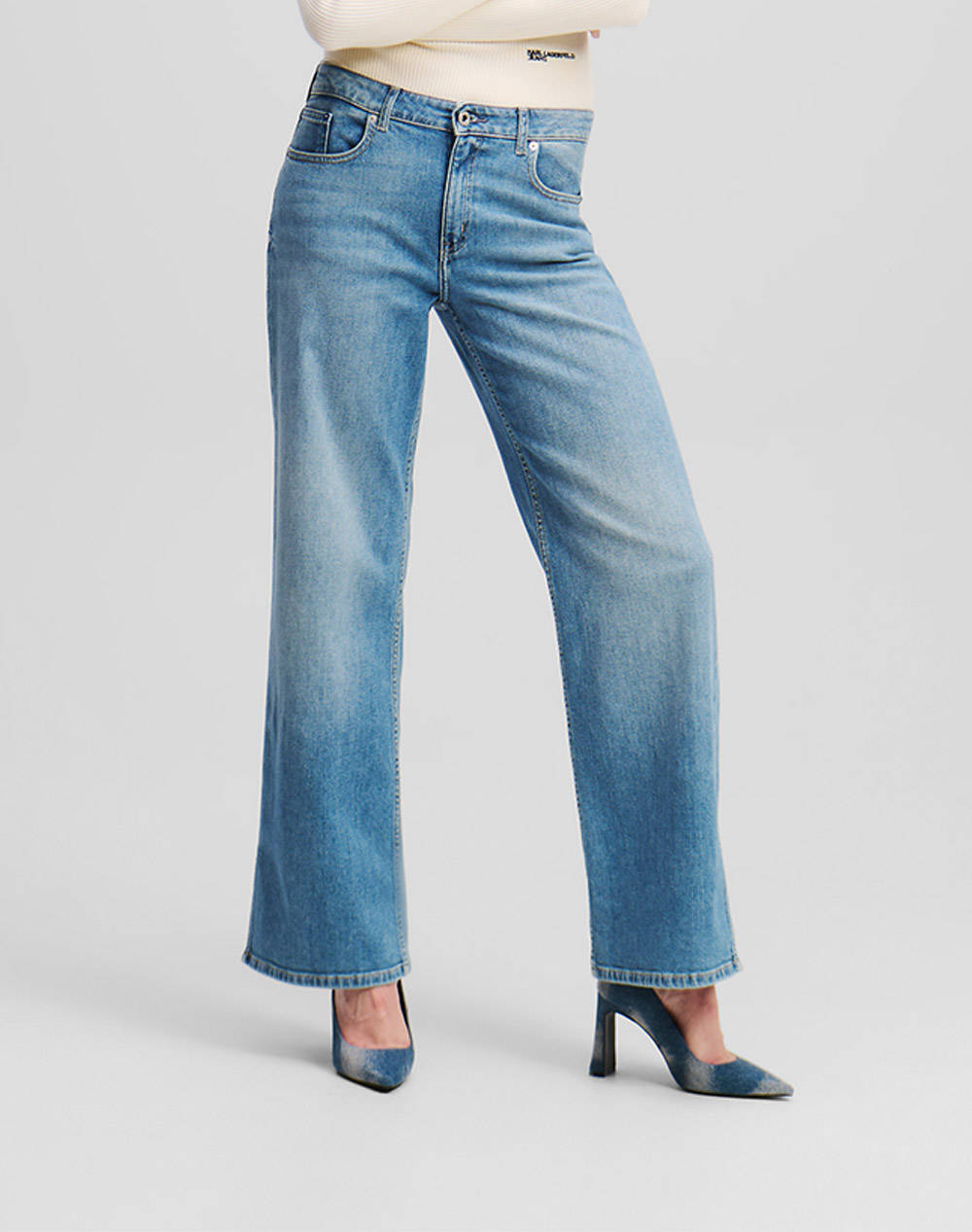 Karl Lagerfeld Klj Mr Relaxed Denim W/ Slit Women Clothes Trousers Jeans/5P/Cargo Jeanblue Cotton,Elastic A1W10035 1Bm Female Jeans/5P/Cargo Blue