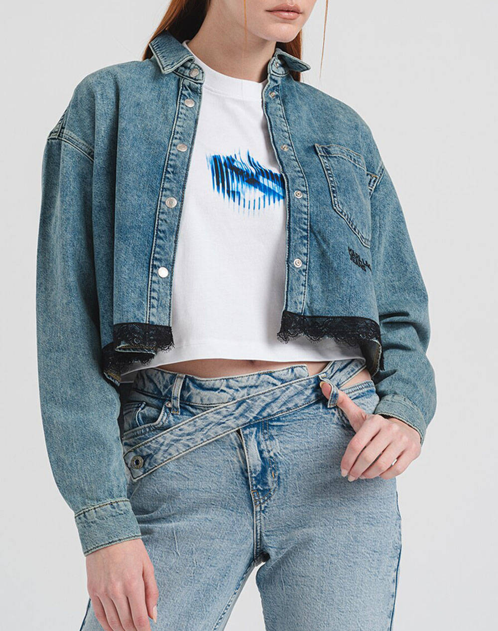 Karl Lagerfeld Jeans Klj Boxy Lace Shirt Γυναικα Ρουχα Πουκαμισα Jeanblue Βαμβακι A1W11034 1Hk