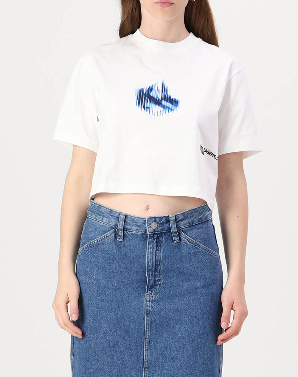 Karl Lagerfeld Klj Boxy Glitched Logo Women Clothes Tops T Shirts White Cotton A1W17109 100 Female T-Shirts