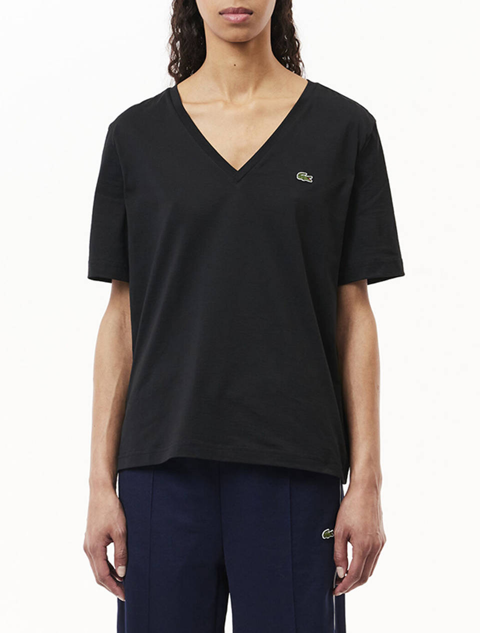 Lacoste T Shirt Ss Women Clothes Tops T Shirts Black Cotton 3Tf7300 031 Female T-Shirts Black