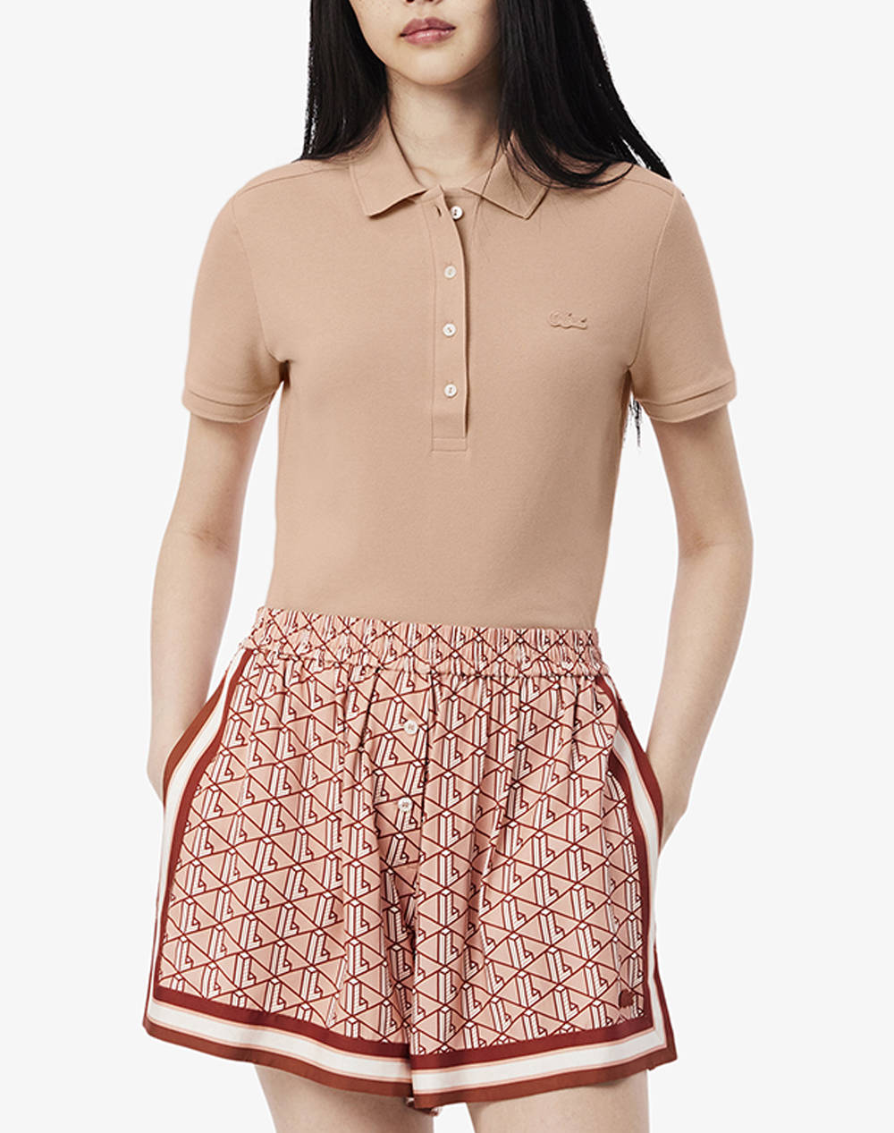 Lacoste T Shirt Ss Women Clothes Tops Polo Sandybrown Cotton,Elastic 3Pf5462 Zih Female Polo Brown