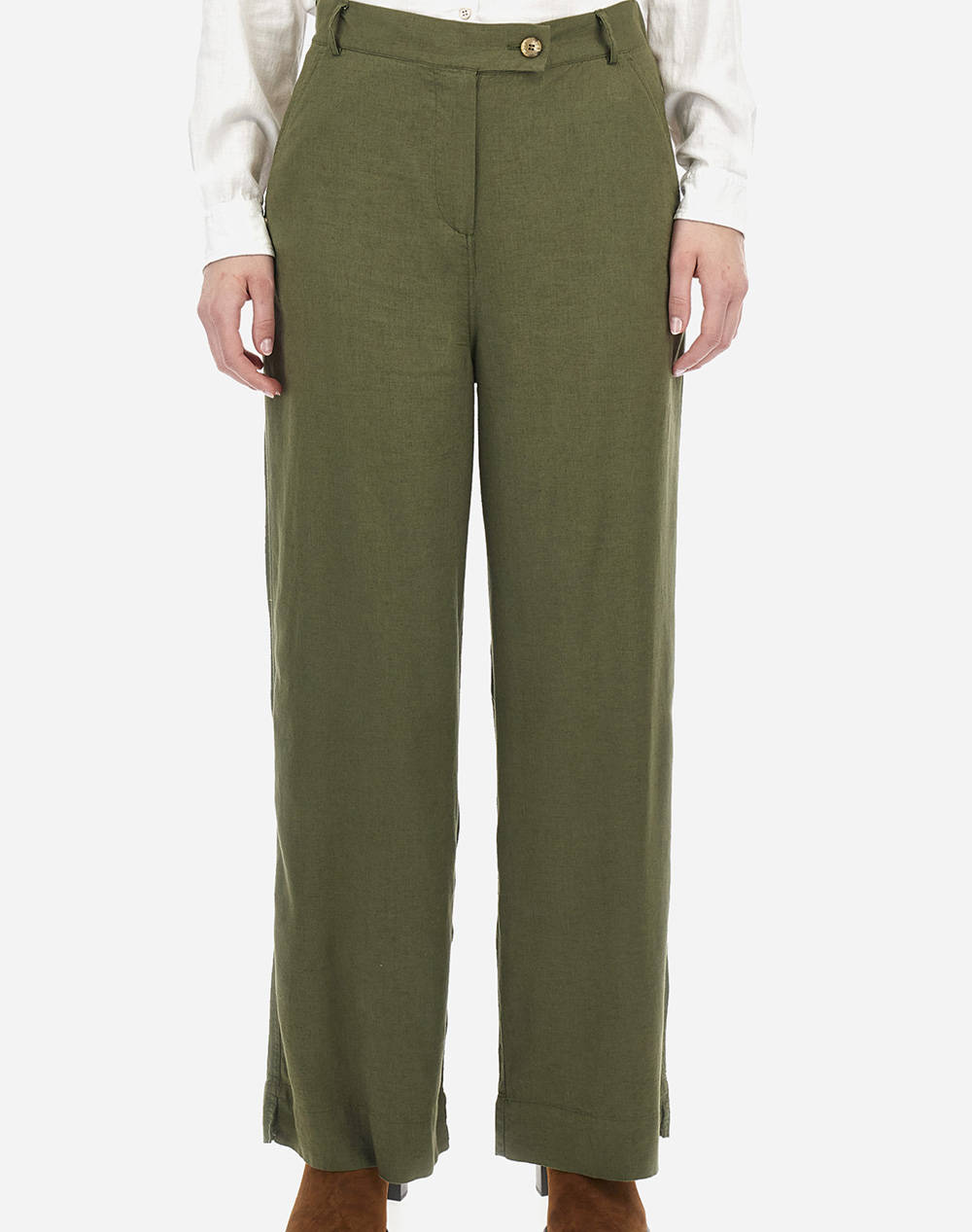 La Martina Woman Pant Viscose Linen Women Clothes Trousers Chinos Green Viscose,Linen 3Lmwat001 03176 Female Chinos Green
