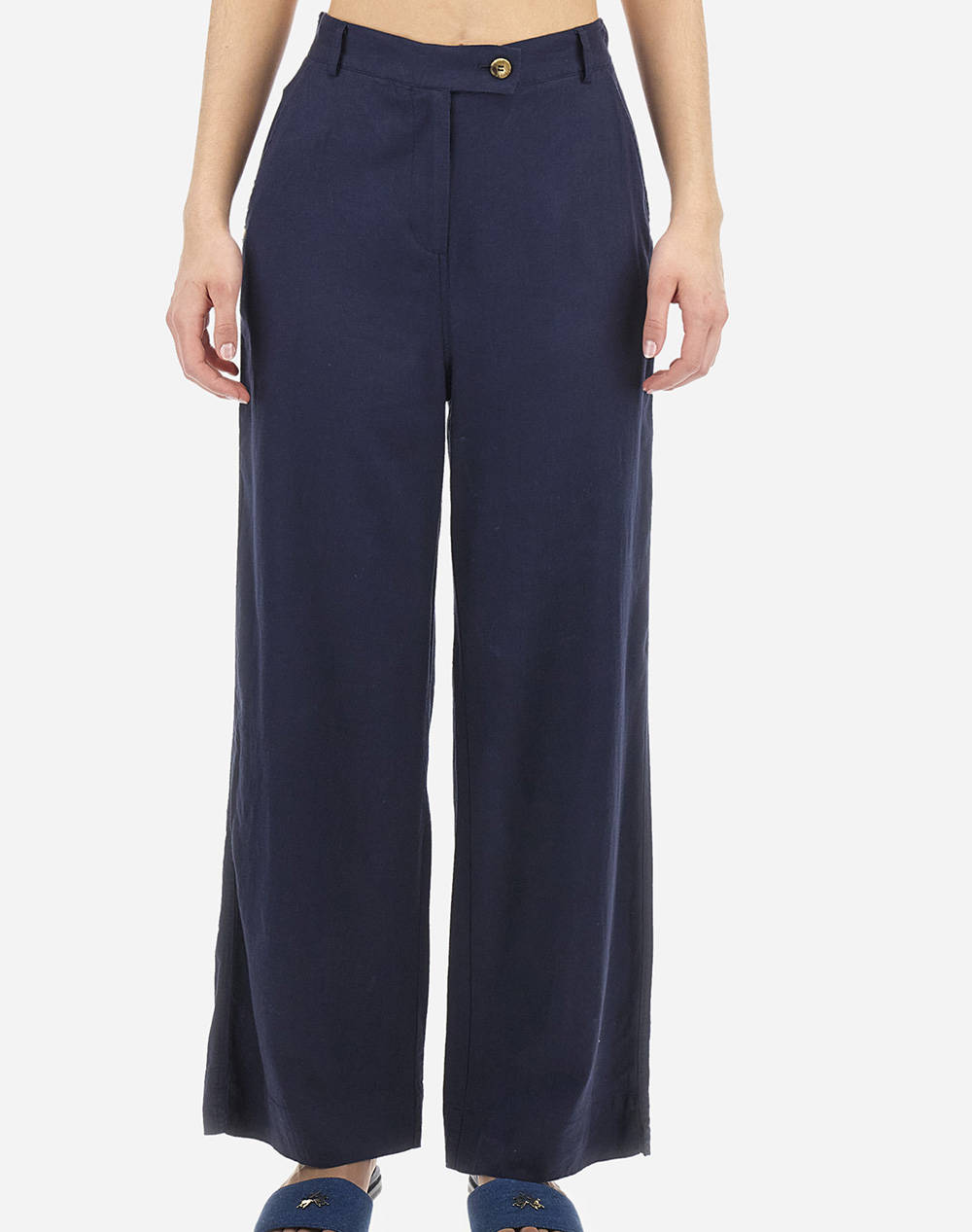 La Martina Woman Pant Viscose Linen Women Clothes Trousers Chinos Navyblue Viscose,Linen 3Lmwat001 07017 Female Chinos Blue