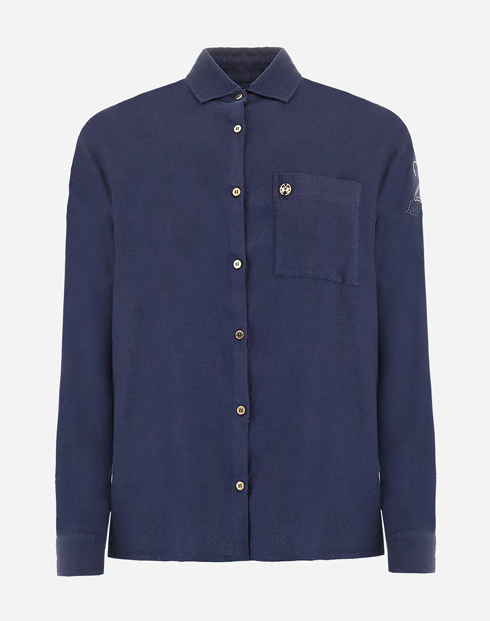 La Martina Woman Shirt L/S Viscose Linen Women Clothes Shirts Navyblue Viscose,Linen 3Lmwac600 07017 Female Shirts Blue