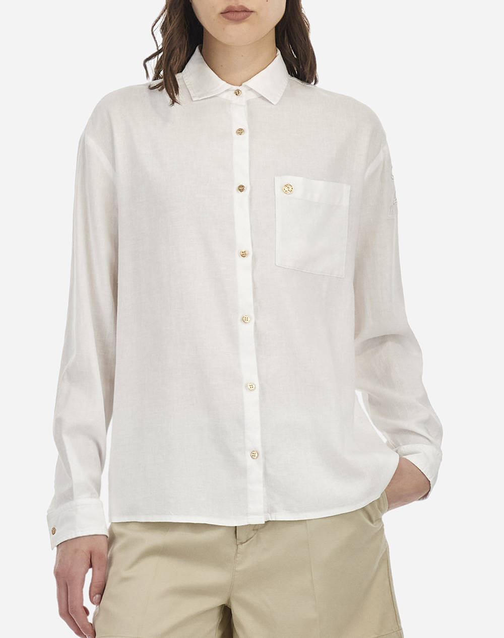 La Martina Woman Shirt L/S Viscose Linen Women Clothes Shirts White Viscose,Linen 3Lmwac600 00001 Female Shirts