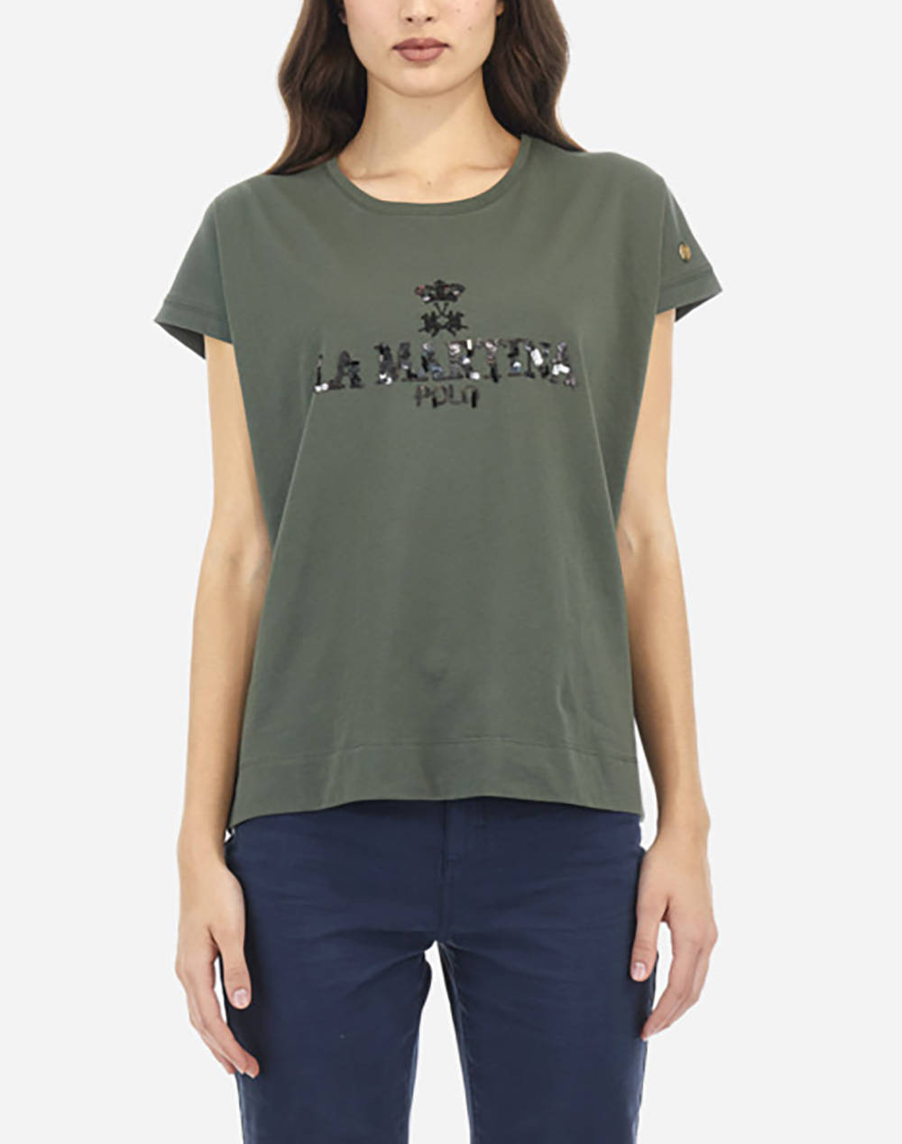 La Martina T Shirt Ss Women Clothes Tops T Shirts Darkgreen Cotton 3Lmwar300 03176 Female T-Shirts Green