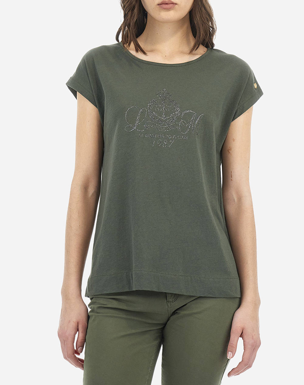 La Martina T Shirt Woman T Shirt S/S 40/1 Cotton Women Clothes Tops T Shirts Green Cotton 3Lmwar301 03176 Female T-Shirts Green