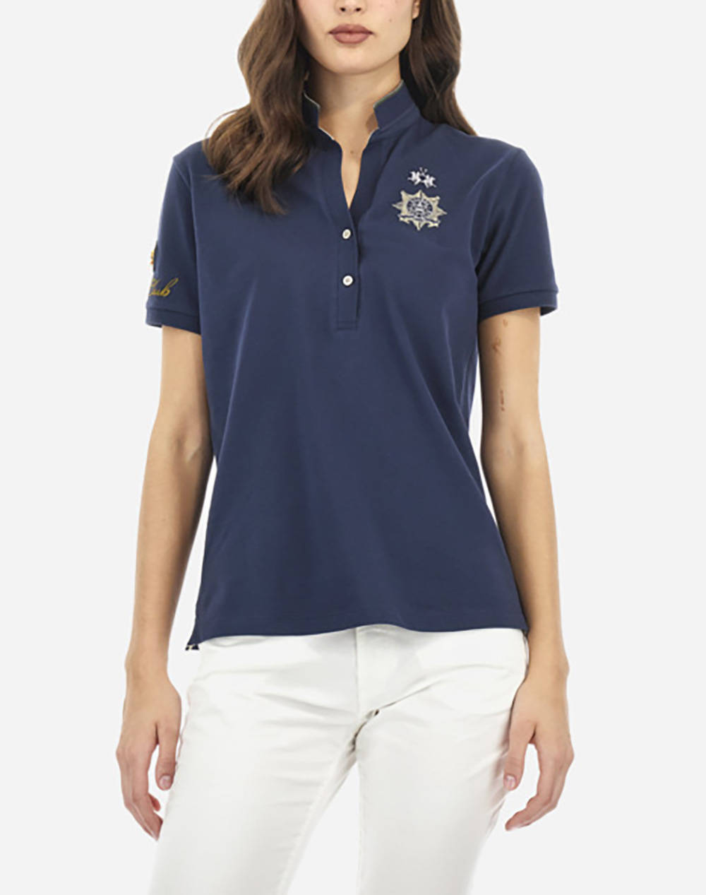 La Martina Polo Shirt Ss Women Clothes Tops Polo Darkblue Cotton,Elastic 3Lmwapg30 07017 Female Polo Blue