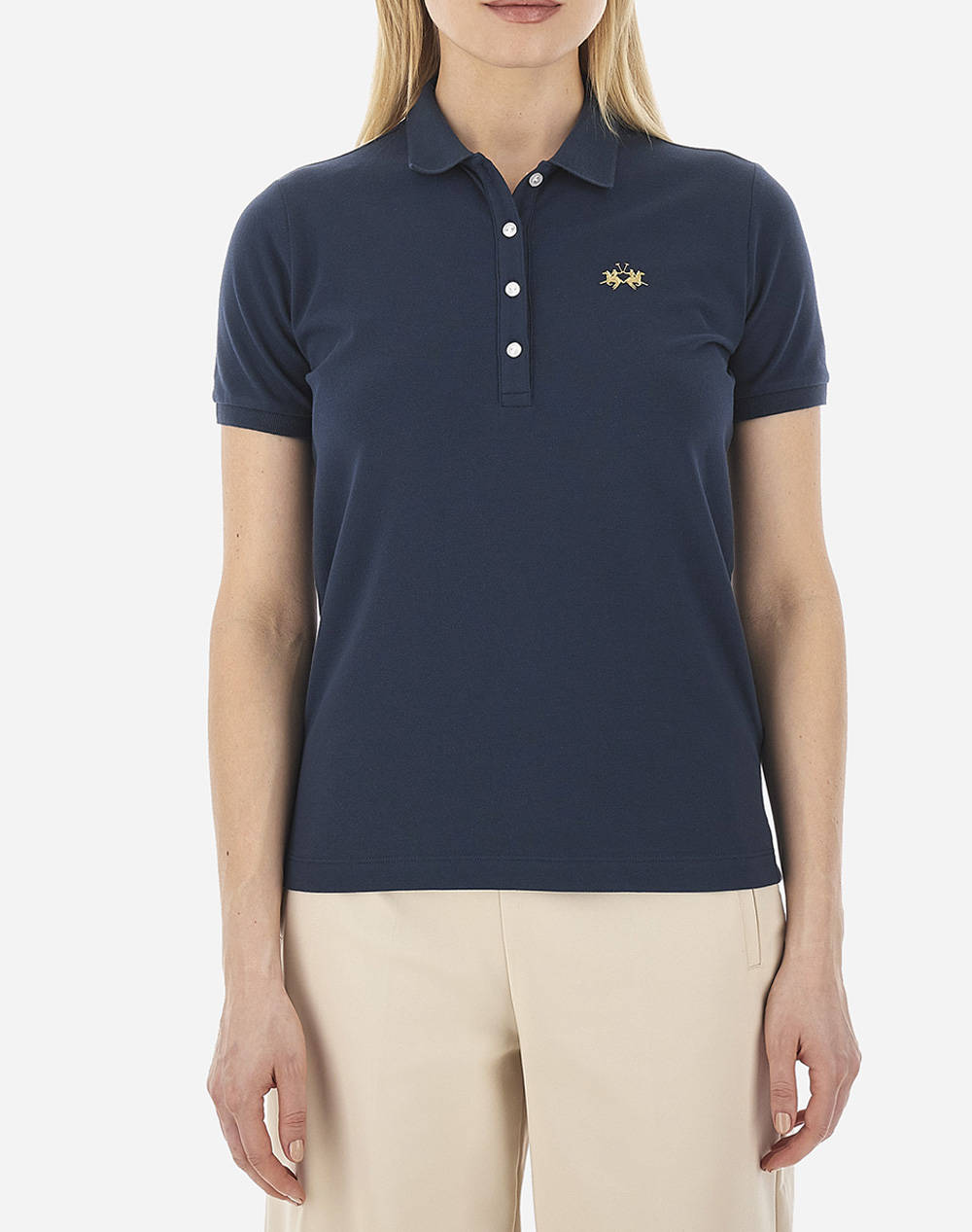La Martina Polo Shirt Ss Women Clothes Tops Polo Darkblue Cotton,Elastic 3Lmccwp01 07017 Female Polo Blue
