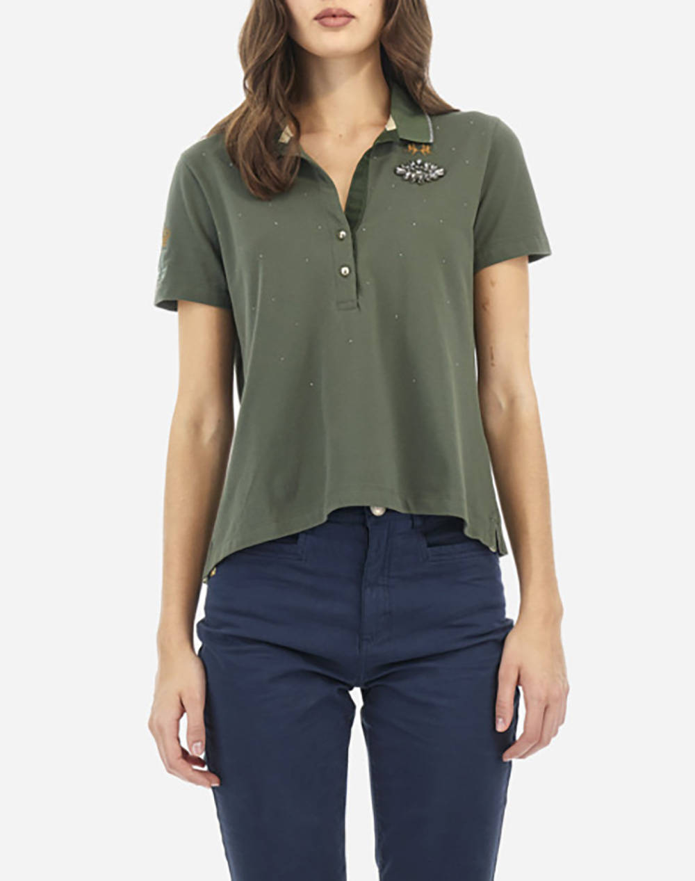 La Martina Polo Shirt Ss Women Clothes Tops Polo Darkgreen Cotton,Elastic 3Lmwape60 03176 Female Polo Green