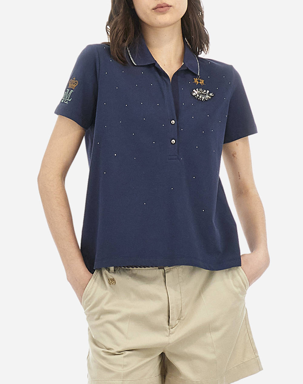 La Martina Polo Shirt Ss Women Clothes Tops Polo Navyblue Cotton,Elastic 3Lmwape60 07017 Female Polo Blue