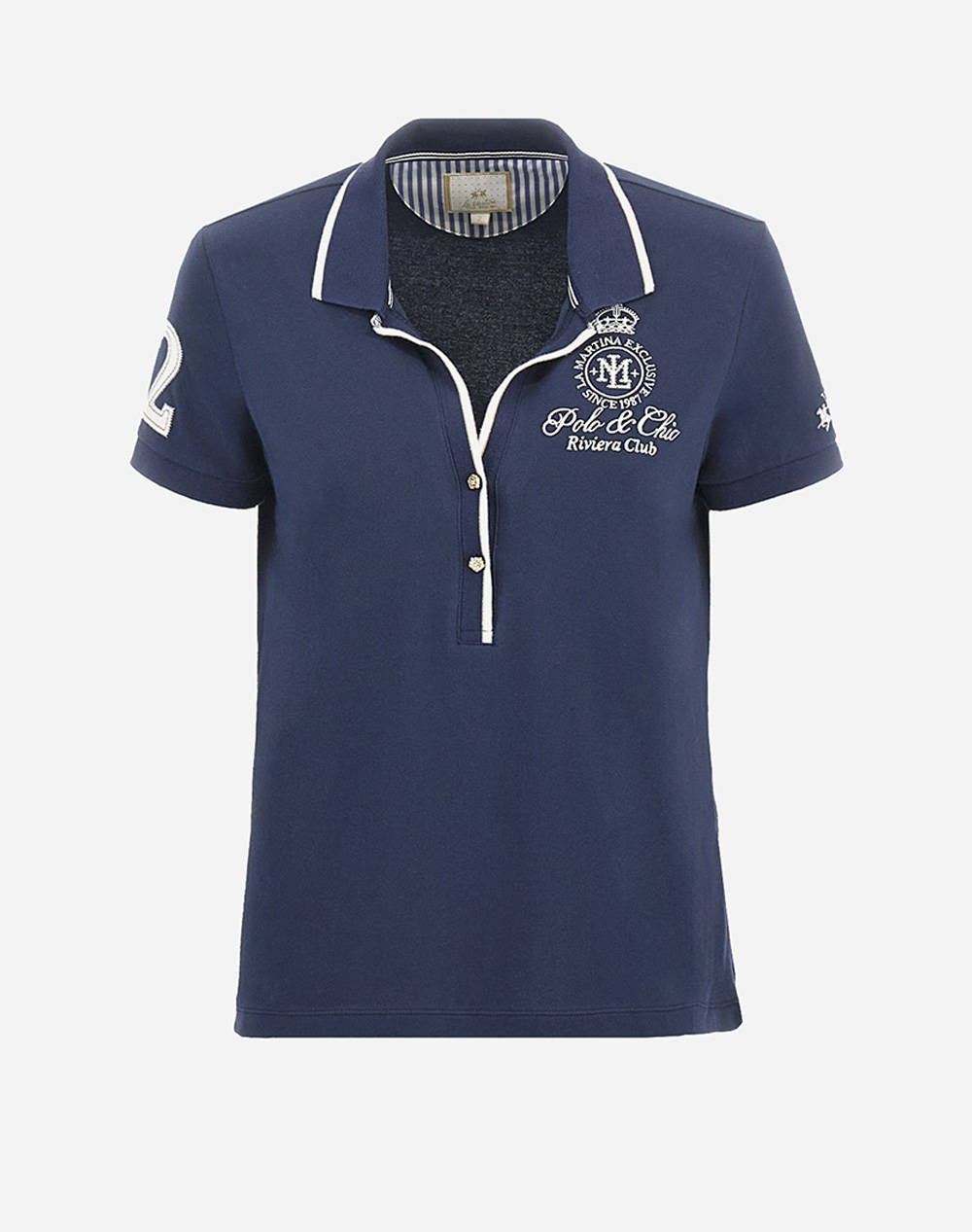 La Martina Woman Polo S/S Piquet Stretch Women Clothes Tops Polo Darkblue Cotton,Elastic 3Lmwap300 07017 Female Polo Blue