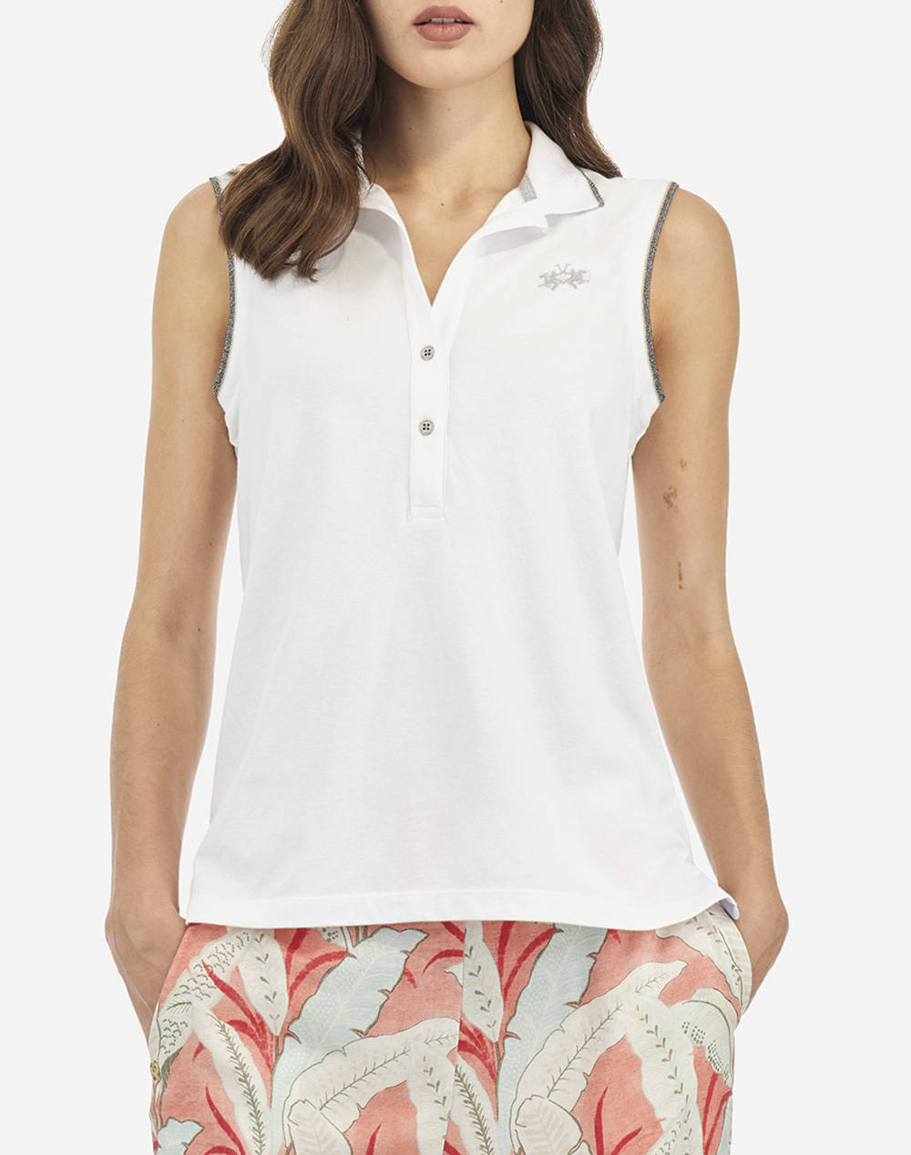 La Martina Woman Sleeveless Polo Piquet S Women Clothes Tops Polo White Cotton,Elastic 3Lmwap005 00001 Female Polo