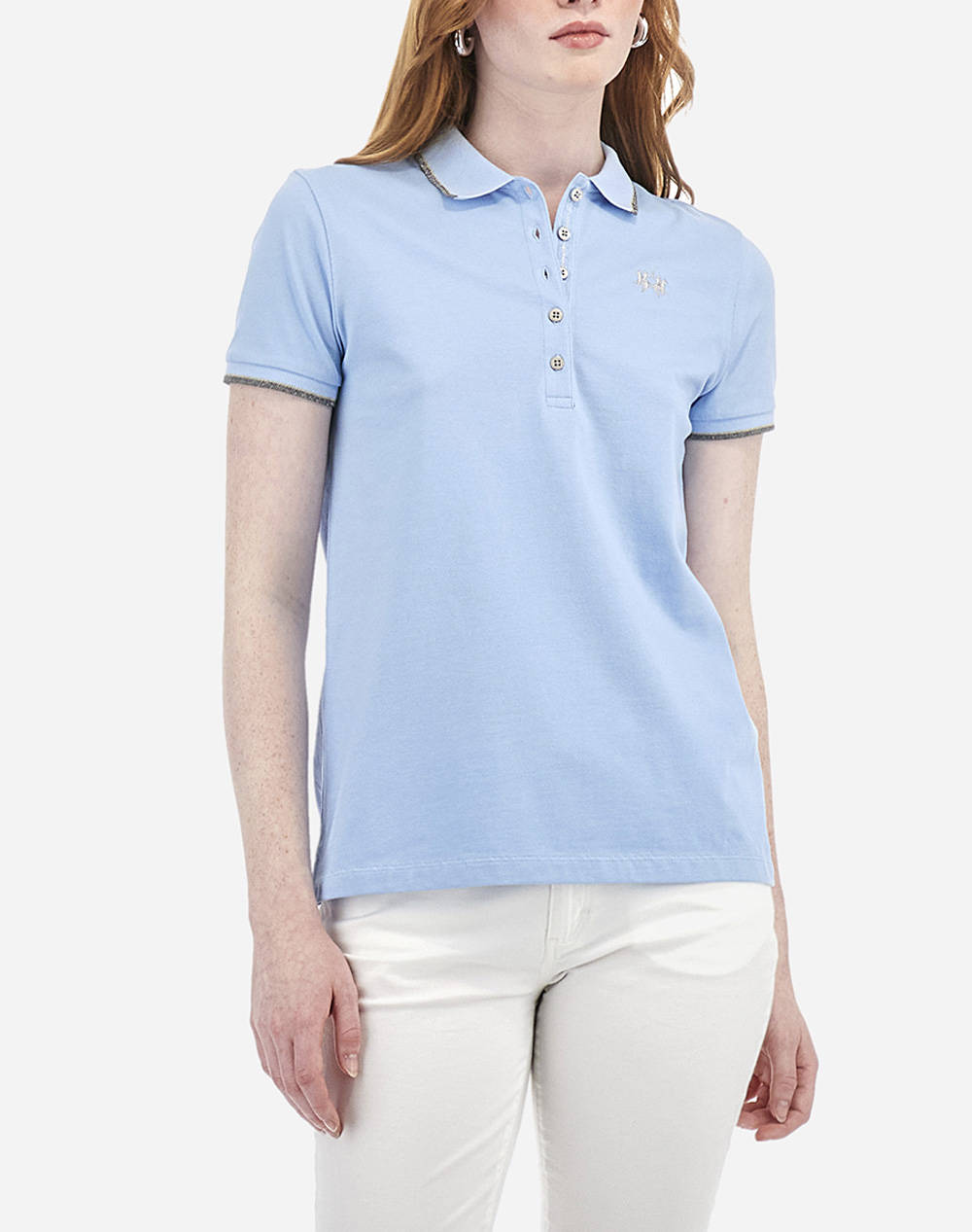 La Martina Woman Ss Polo S/S Piquet Stretch Women Clothes Tops Polo Lightblue Cotton,Elastic 3Lmwap004 07220 Female Polo Blue