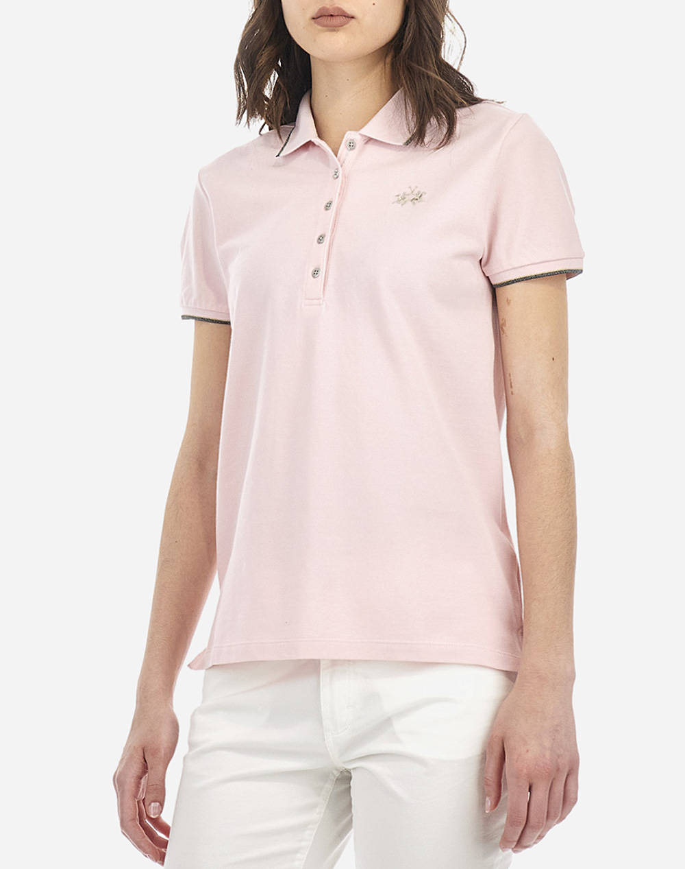 La Martina Woman Ss Polo S/S Piquet Stretch Women Clothes Tops Polo Pink Cotton,Elastic 3Lmwap004 05254 Female Polo