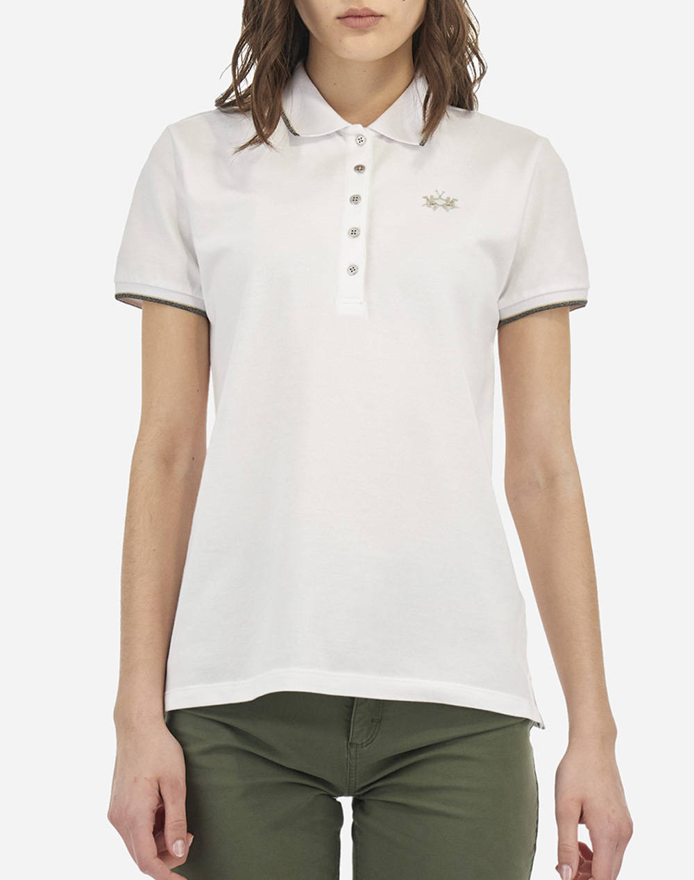La Martina Woman Ss Polo S/S Piquet Stretch Women Clothes Tops Polo White Cotton,Elastic 3Lmwap004 00001 Female Polo