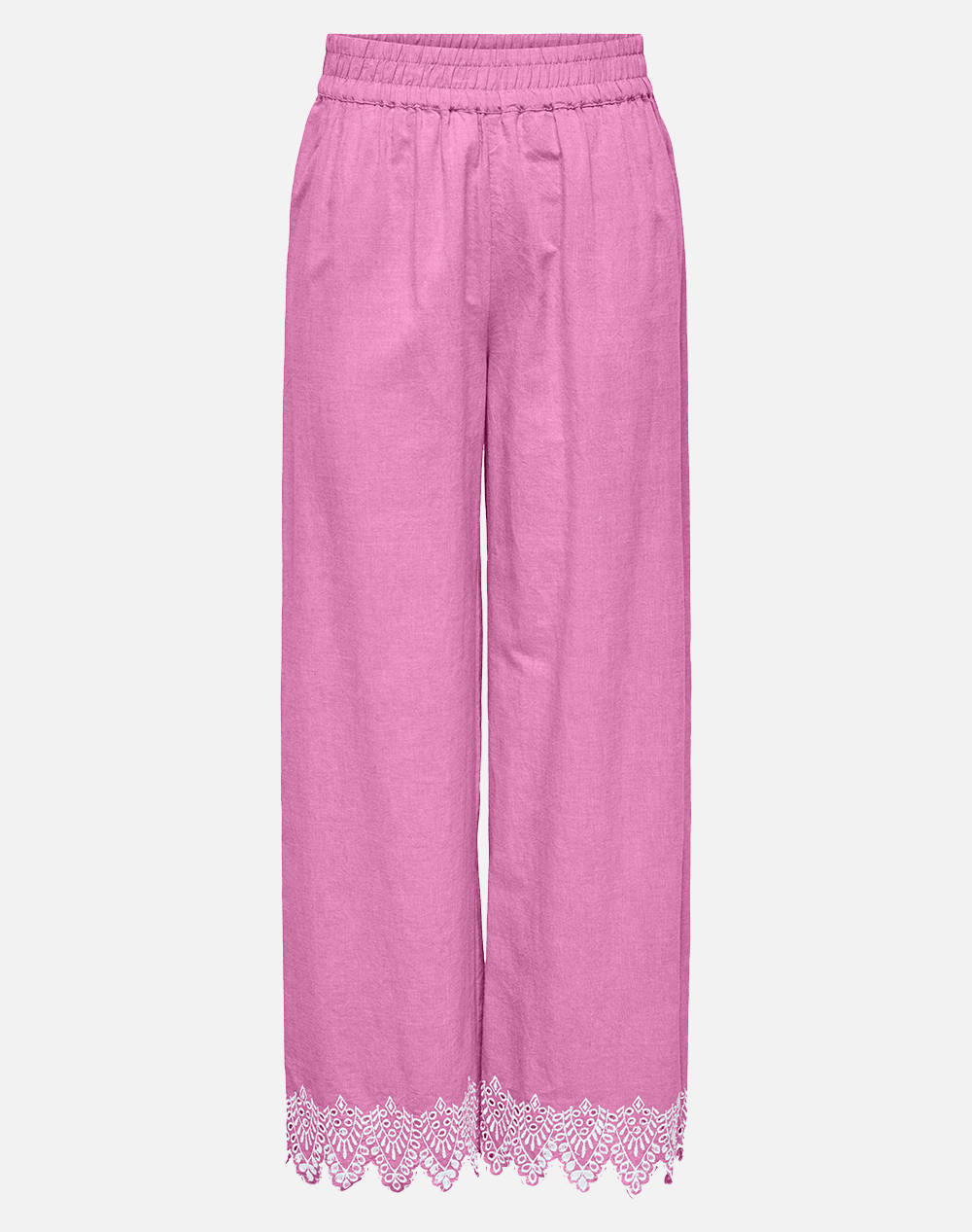 Only Onlpaula Tulum Emb Pull Up Pant Wvn Women Clothes Trousers Fabric Trousers Fuchsia Cotton 15343184 Fuchsia Pinkbrightwhiteemb. Female Fabric