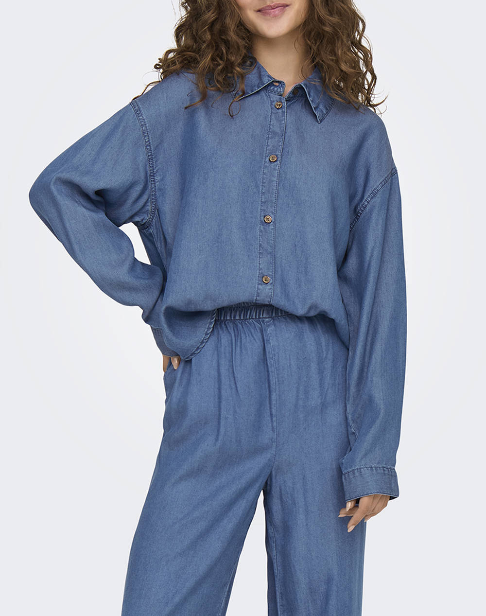 Only Onlcharis Life Ls Shirt Cc Wvn Women Clothes Shirts Denimblue Cotton 15337928 Medium Blue Denim Female Shirts Blue