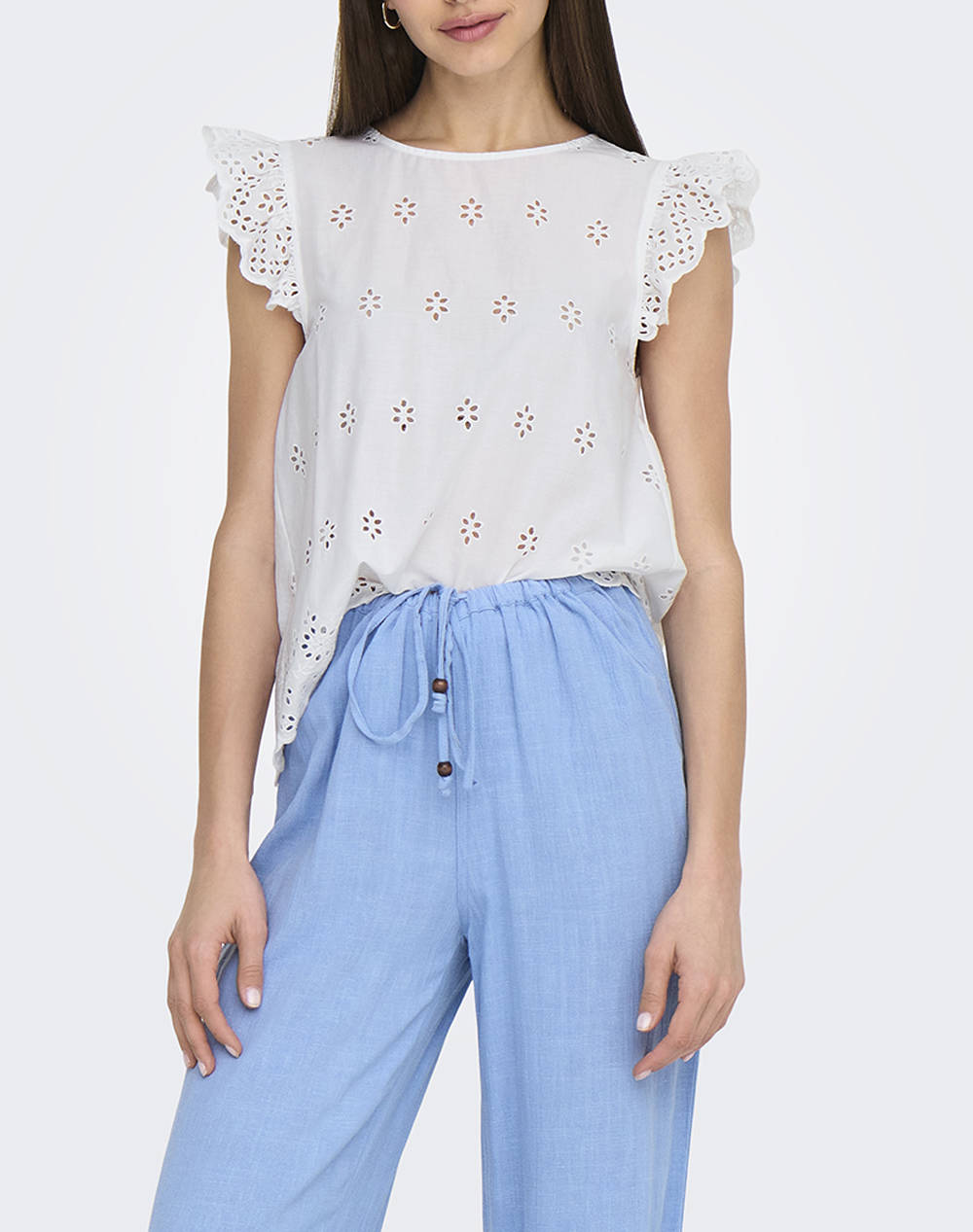 Only Onllou Life Emb S/S Open Back Top Ptm Women Clothes Tops Tops/Bodies White Cotton 15342568 Bright White Female Tops/Bodies