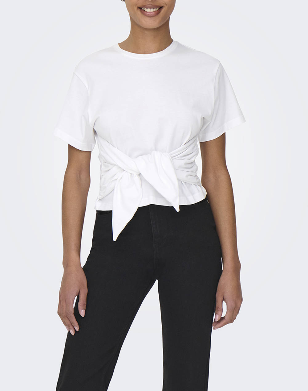 Only Onlwill Life S/S Tie Top Jrs Women Clothes Tops T Shirts White Cotton 15343432 Bright White Female T-Shirts