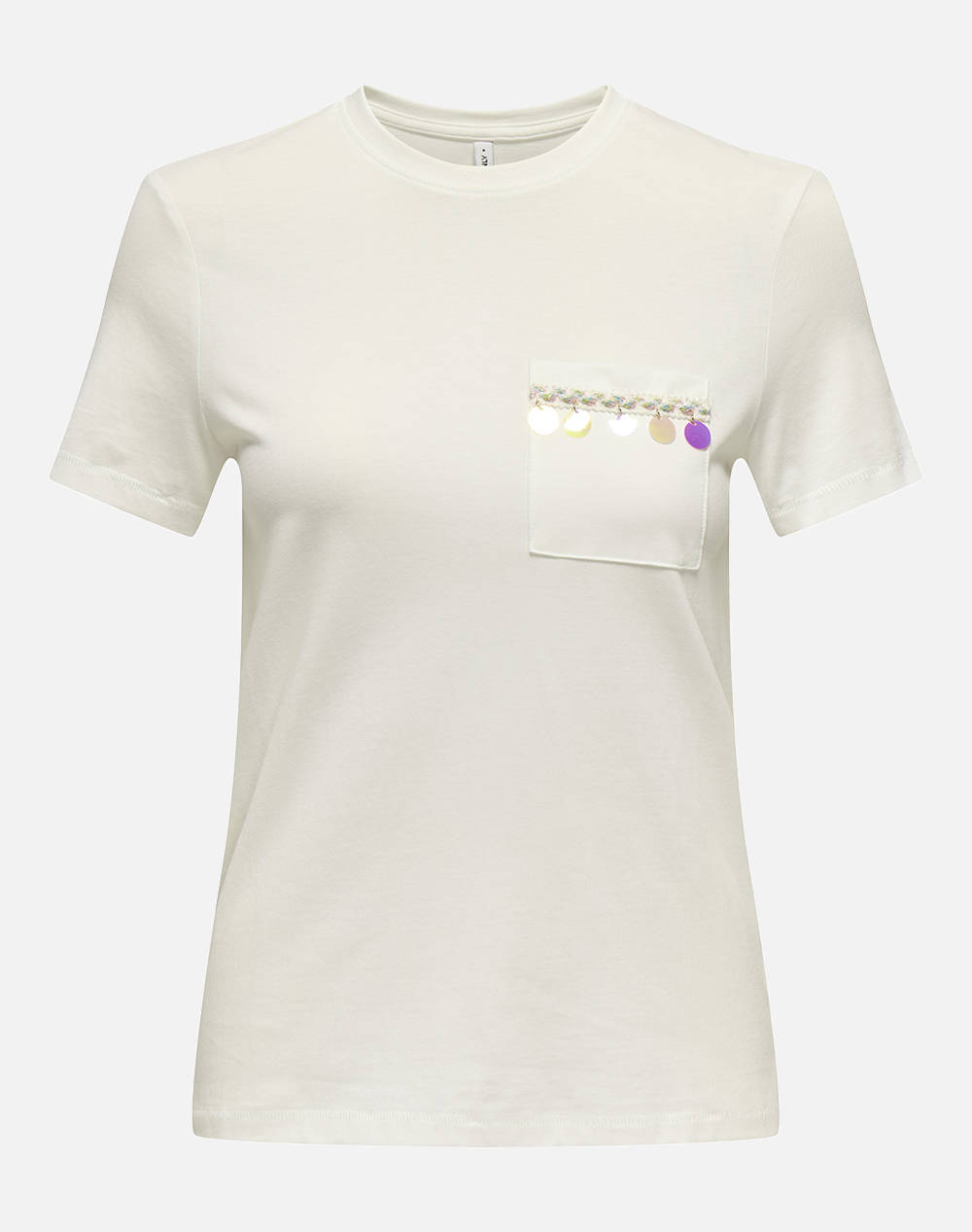 Only Onlfilippa Life S/S O Neck Top Jrs Women Clothes Tops T Shirts Ecru Cotton 15346574 Cloud Danceriridescenttapeiridescentsequins Female T-Shirts