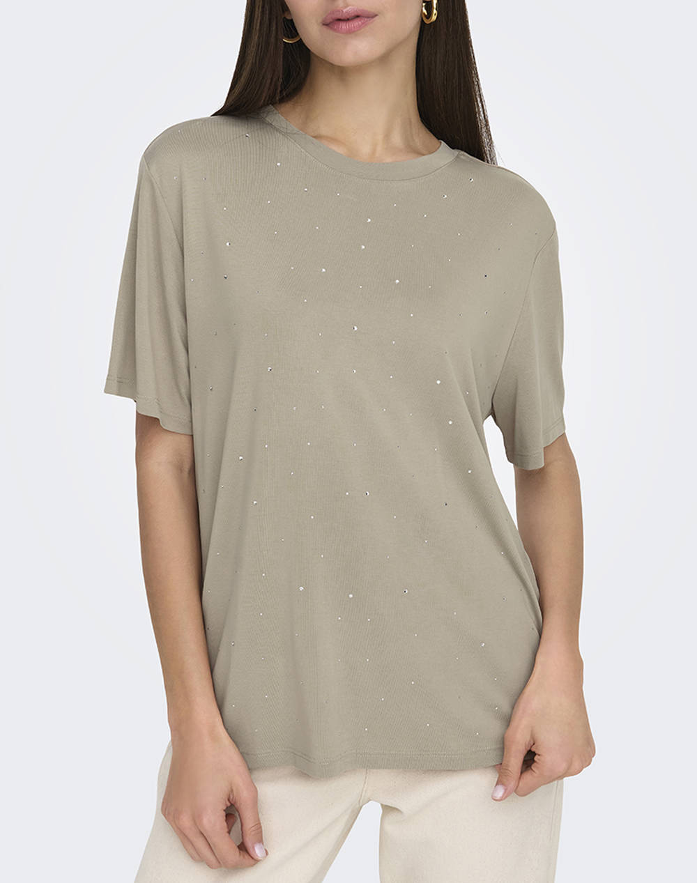 Only Onlfree Life S/S O Neck Bling Top Jrs Women Clothes Tops T Shirts Khaki Synthetic 15343270 Pure Cashmere Female T-Shirts Khaki