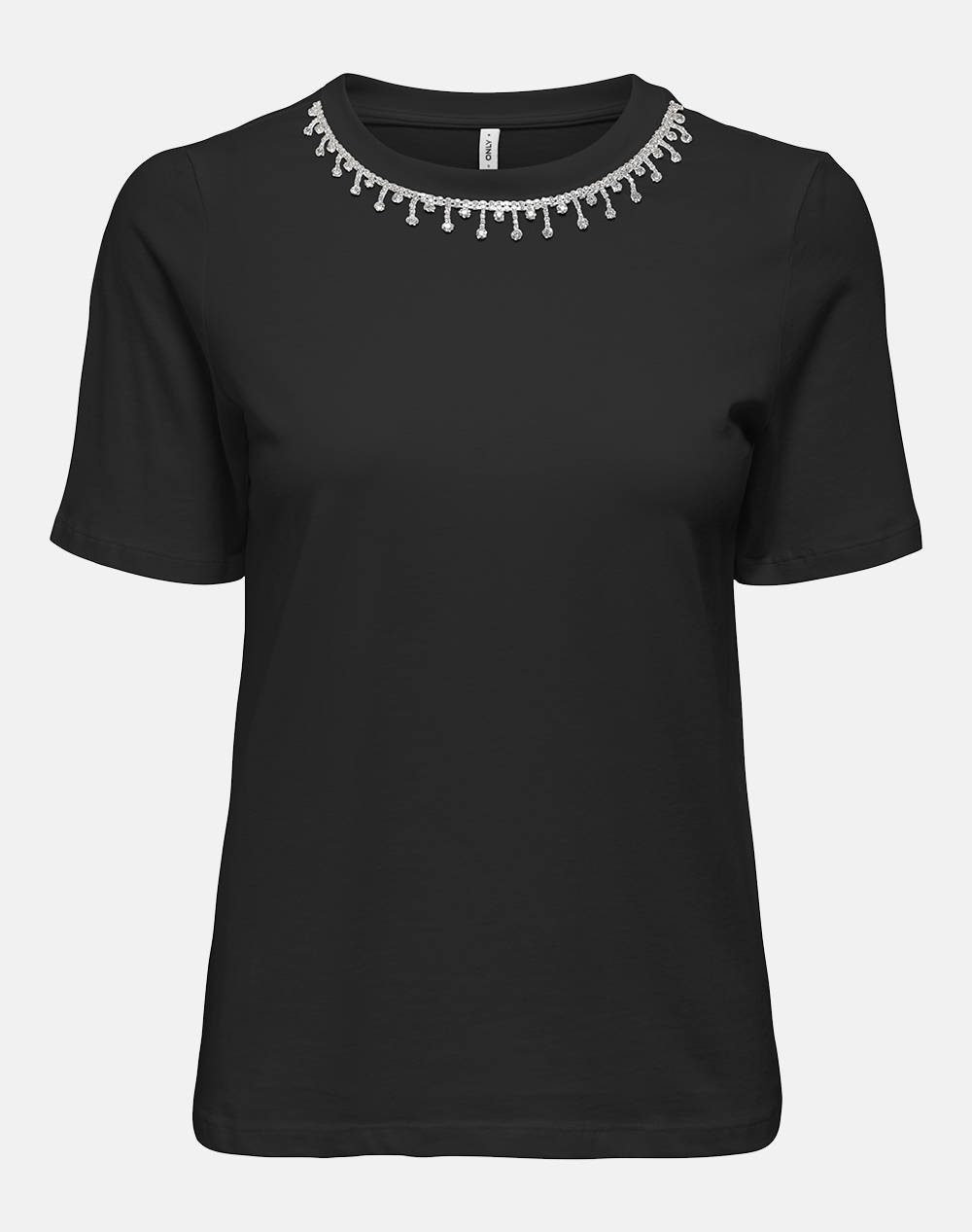 Only Onlcheri Life S/S O Neck Chain Top Jrs Women Clothes Tops T Shirts Black Cotton 15350116 Blackrhinestone Neck Chain Female T-Shirts Black