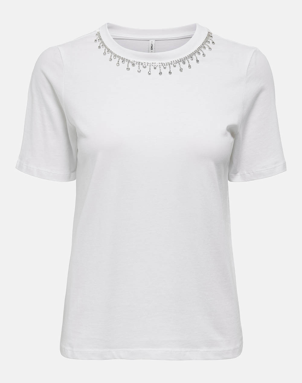 Only Onlcheri Life S/S O Neck Chain Top Jrs Women Clothes Tops T Shirts White Cotton 15350116 Bright Whiterhinestone Neck Chain Female T-Shirts