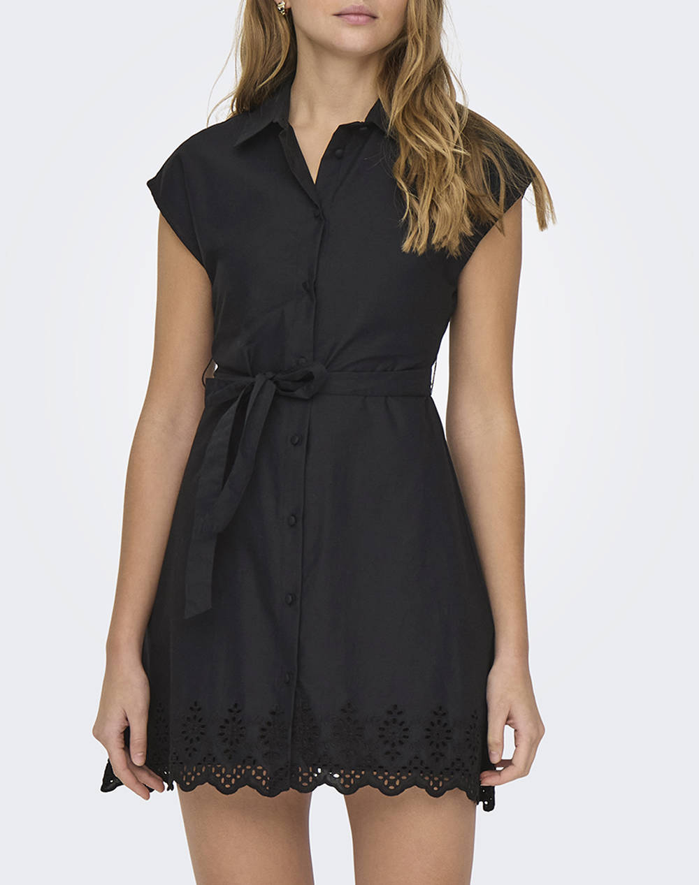 Only Onllou Life Emb S/S Shirt Dress Ptm Women Clothes Dresses Black Cotton 15314411 Black Female Dresses Black