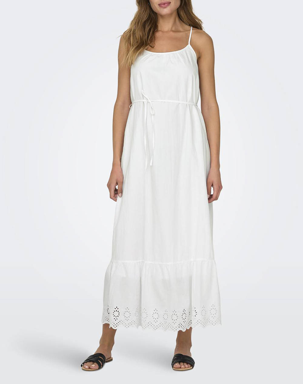 Only Onllou Life Emb Strap Ankel Dress Ptm Women Clothes Dresses White Cotton 15313166 Bright White Female Dresses