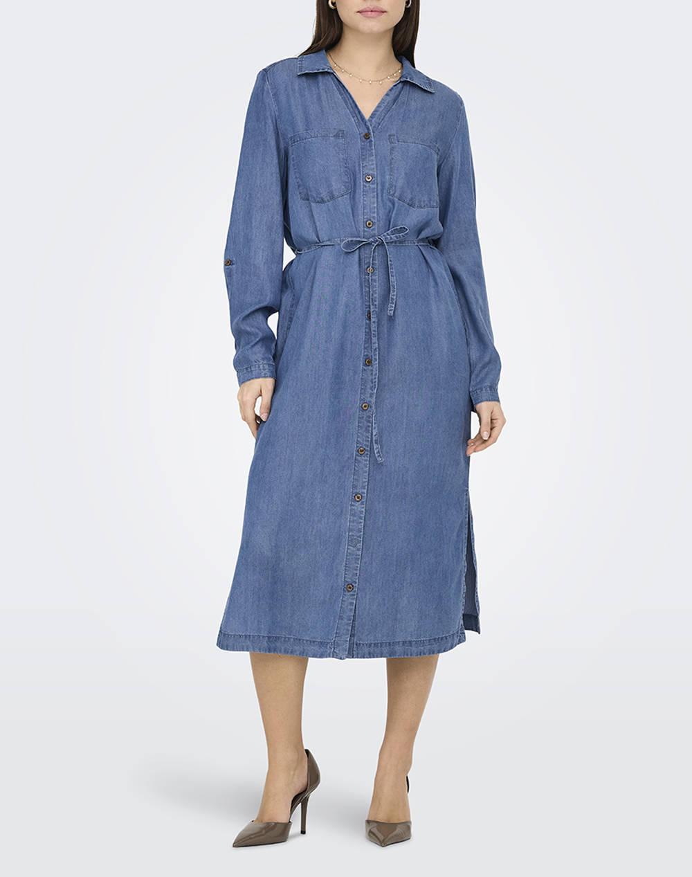 Only Onlcharis Life Ls Bel Shirt Dress Cc Wvn Women Clothes Dresses Denimblue Synthetic 15337931 Medium Blue Denim Female Dresses Blue