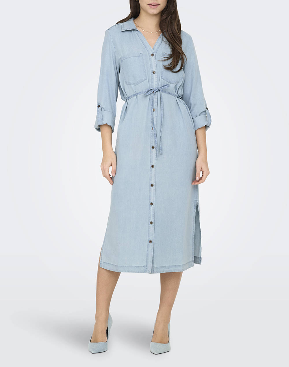 Only Onlcharis Life Ls Bel Shirt Dress Cc Wvn Women Clothes Dresses Denimlightblue Synthetic 15337931 Light Blue Denim Female Dresses Blue