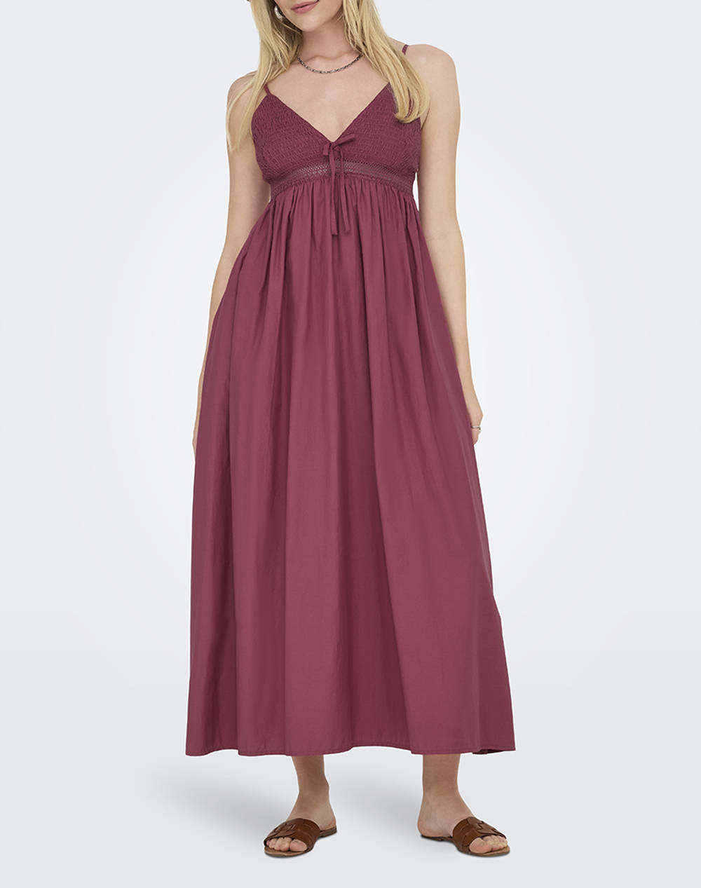 Only Onlbriar Strap Long Dress Wvn Γυναικα Ρουχα Φορεματα Redwine Βαμβακισυνθετικο 15348867 Earth Red