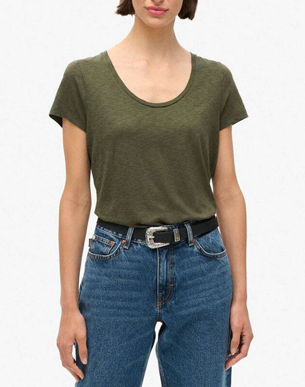 Superdry D1 Stud Scoop Neck Tee Women Women Clothes Tops T Shirts Darkgreen Cotton,Synthetic W1011381A D8B Female T-Shirts Green