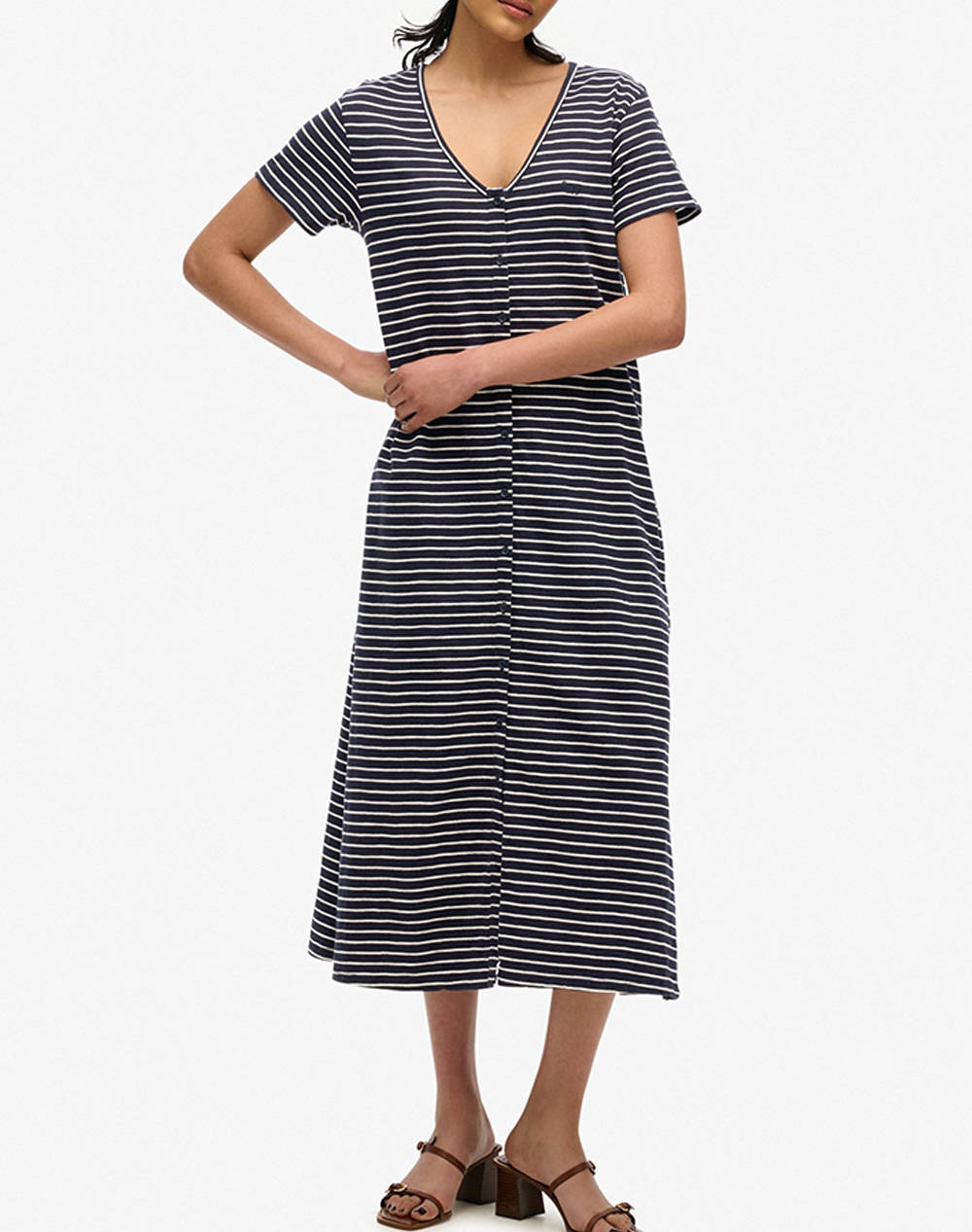 Superdry D2 Stud Ss Button Thru Jersey Midi Dress Women Women Clothes Dresses Navyblue Cotton W8011860A 9Ju Female Dresses Blue