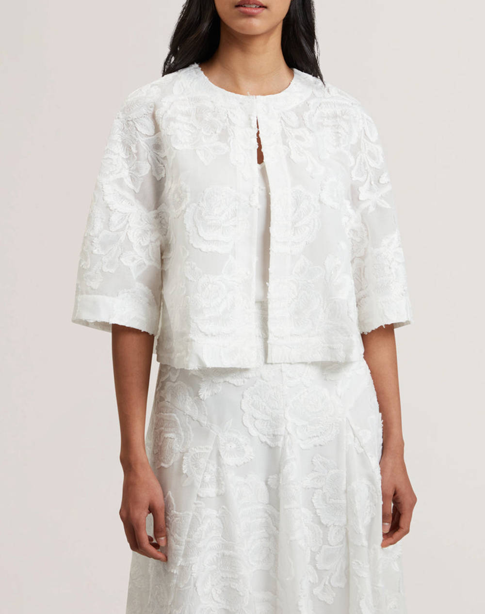 Ted Baker Faela Collarless Boxy Fit Cropped Shirt Women Clothes Shirts White Synthetic 280691 White Female Shirts
