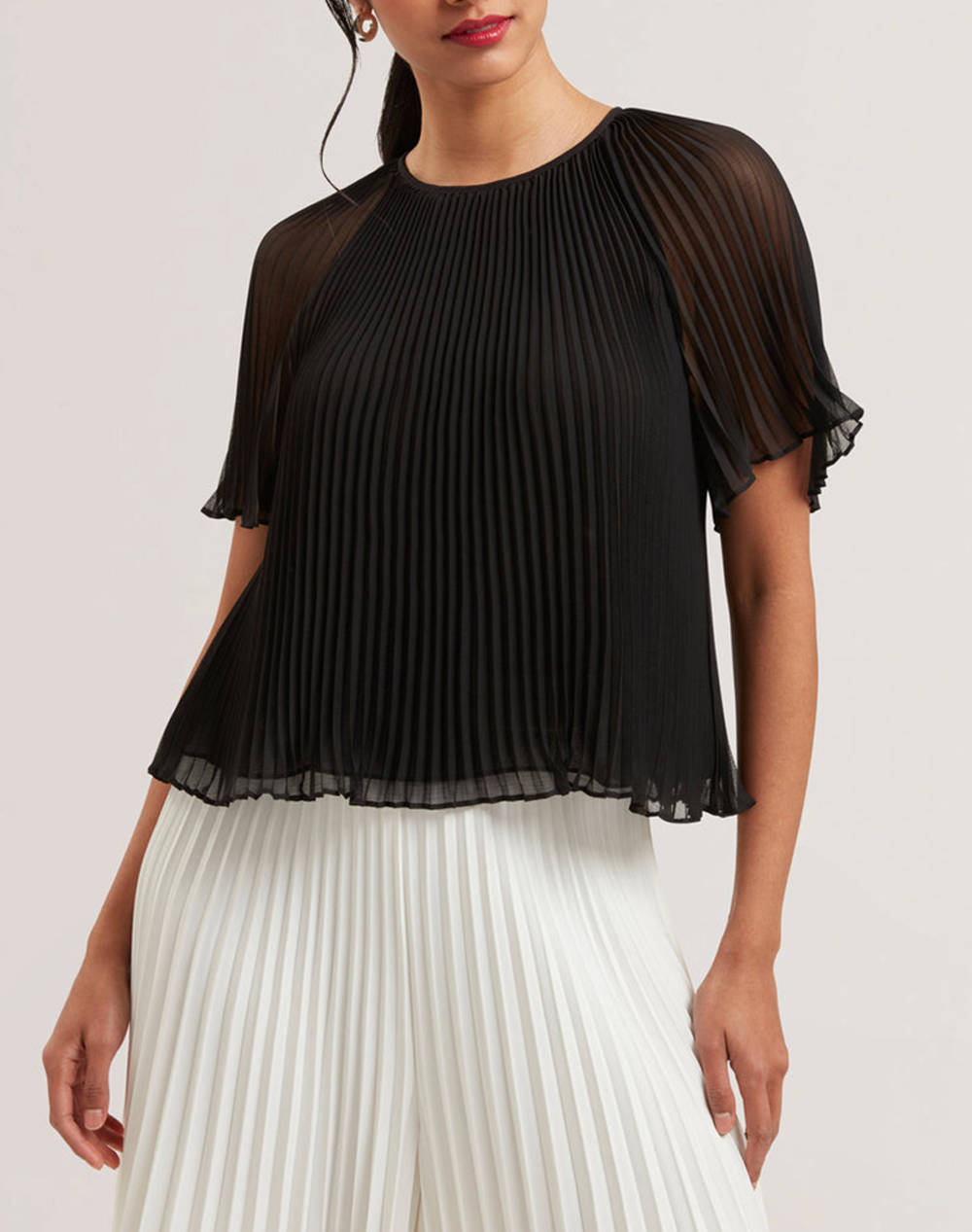 Ted Baker Agara Pleated Short Sleeve Blouse Women Clothes Tops Tops/Bodies Black Synthetic 279280 Black Female Tops/Bodies Black