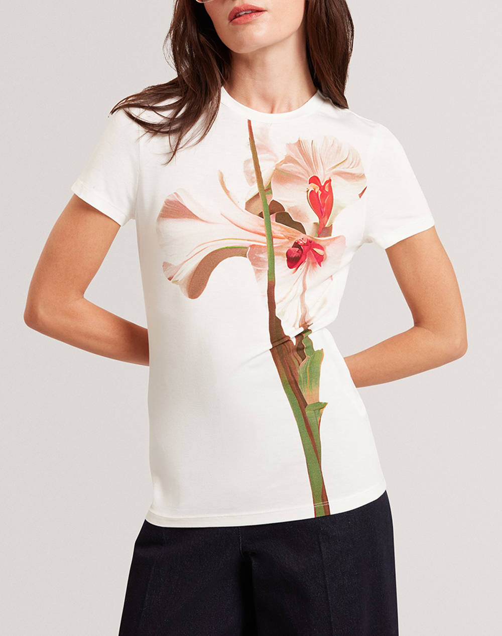 Ted Baker Meeliee Printed Fitted Tee Women Clothes Tops T Shirts Multi Viscose,Elastic 280395 Nude Female T-Shirts