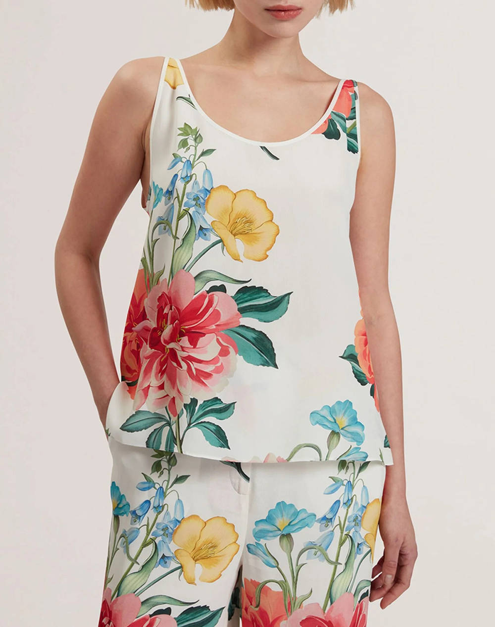 Ted Baker Purrla Scoop Neck Printed Cami Women Clothes Tops Tops/Bodies White Viscose 280659 White Female Tops/Bodies