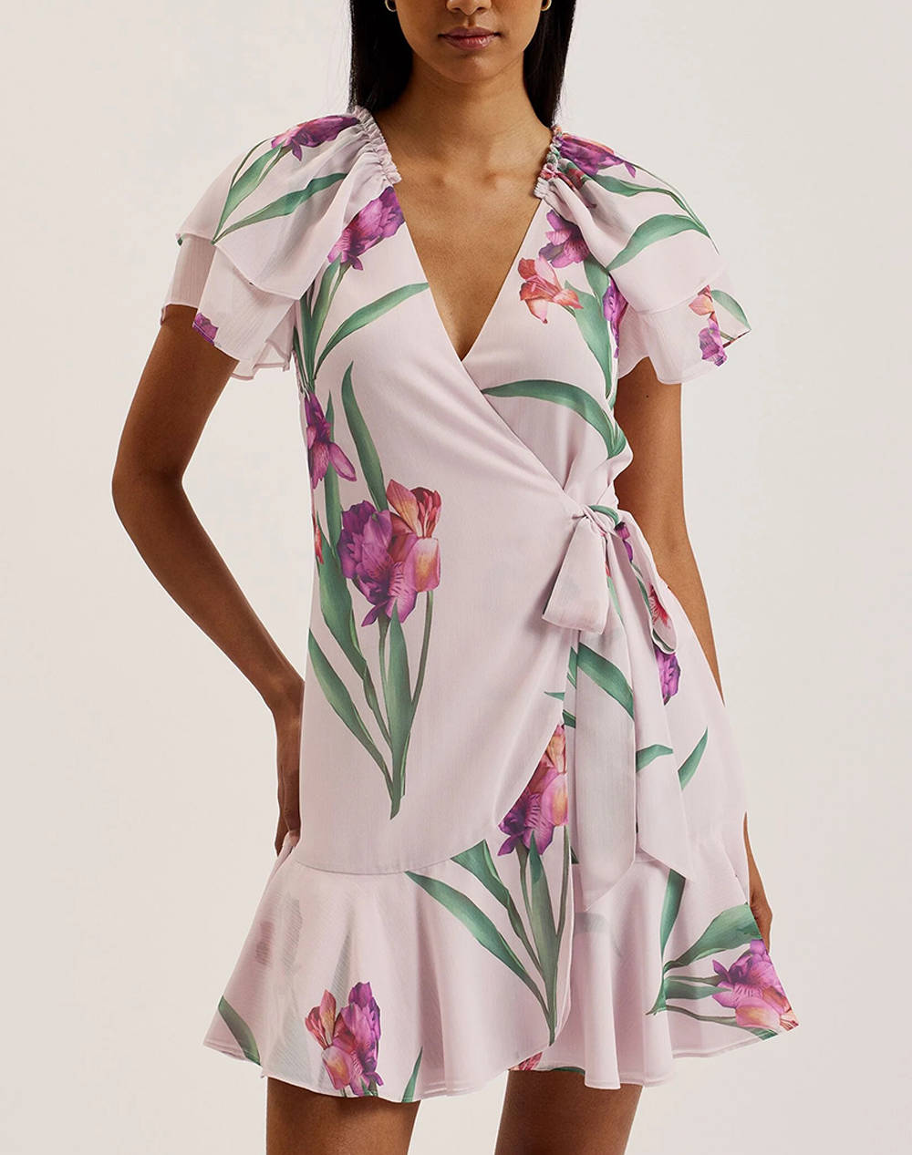 Ted Baker Fasnia Angel Sleeve Wrap Mini Dress Women Clothes Dresses Lightpink Synthetic 276317 Lt Female Dresses