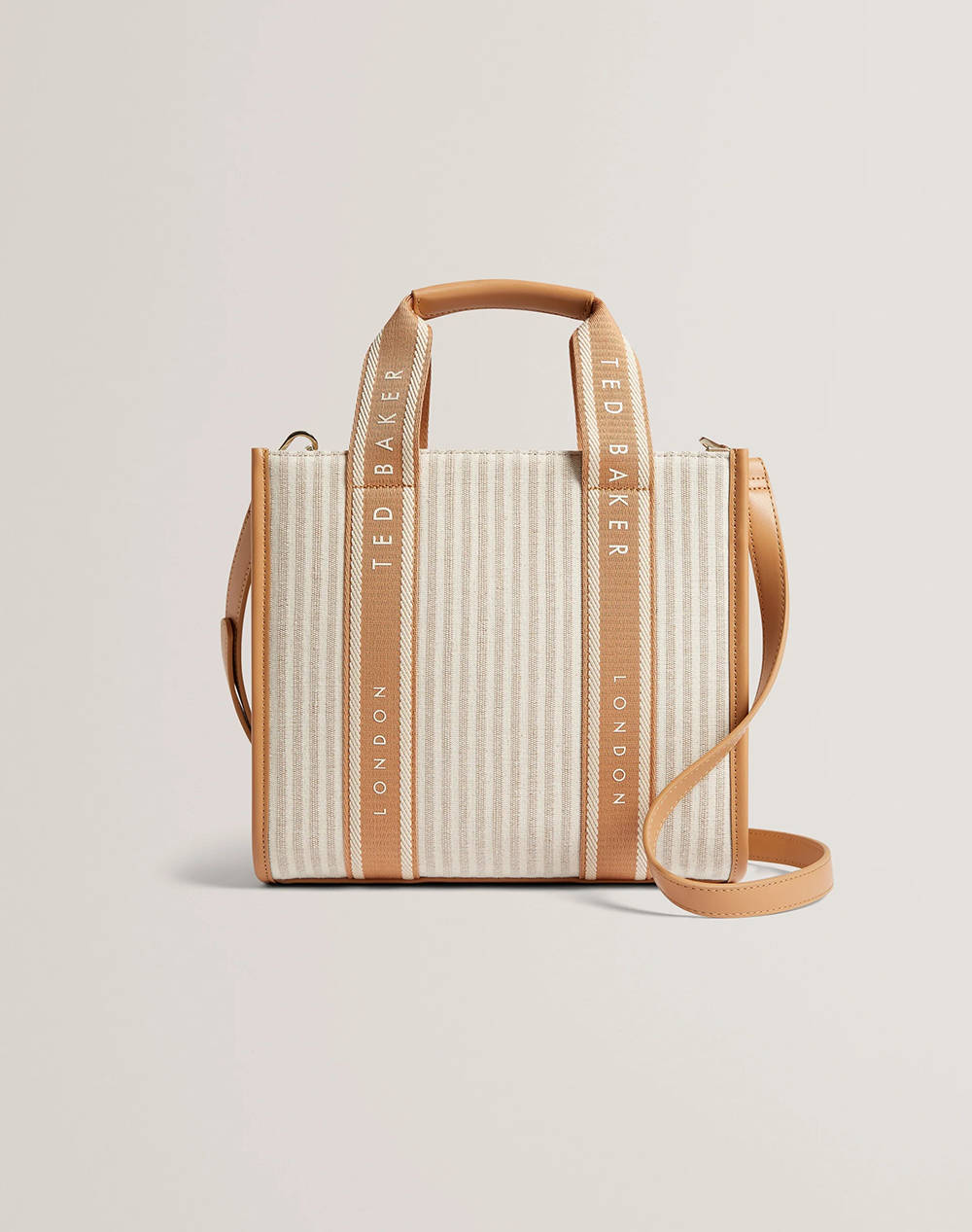 Ted Baker Harllee Striped Canvas Small Webbing Cross Body Bag (Dimensions: 25 X 20 X 10Cm) Women Accessories Bags Camel Imitation Leather,Fabric 279