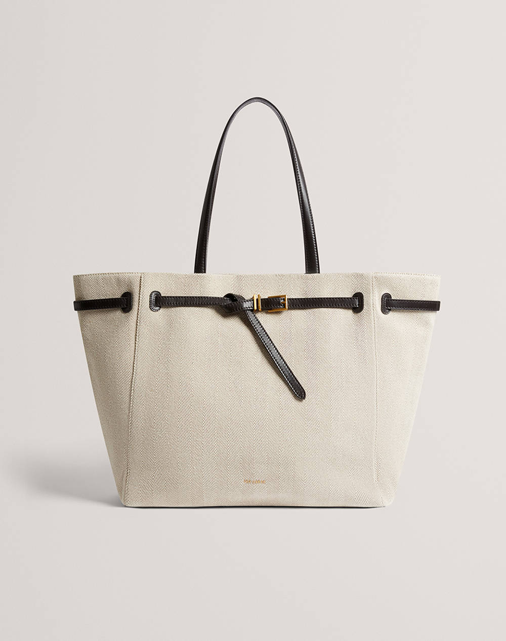 Ted Baker Tafanie Belted Herringbone Canvas Large Tote Bag Women Accessories Bags Cream Leather,Fabric 279042 Brn Female Bags