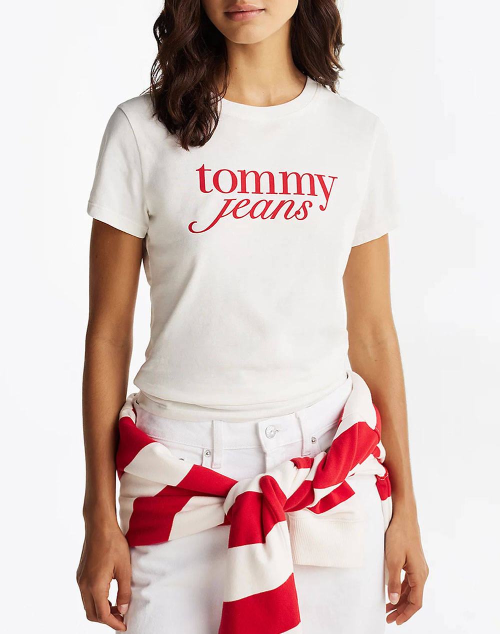 Tommy Jeans Tjw Slim Essential Logo Tee Ext Women Clothes Tops T Shirts Ecru Cotton Dw0Dw19447 Ybl Female T-Shirts