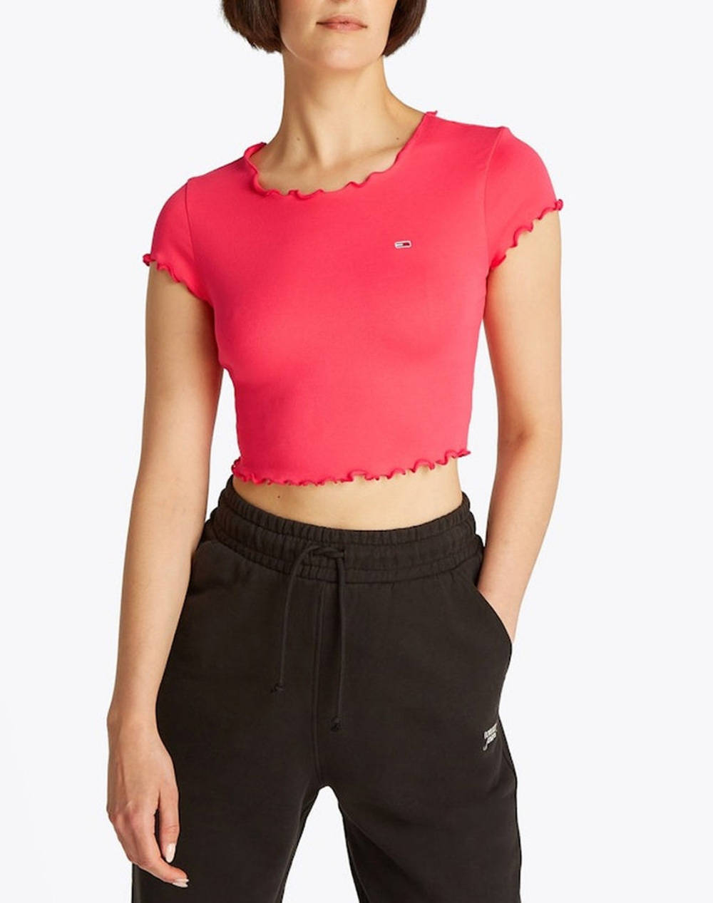 Tommy Jeans Tjw Sh Slim Babylock Tee Ext Women Clothes Tops T Shirts Fuchsia Cotton,Elastic Dw0Dw20623 Xi2 Female T-Shirts