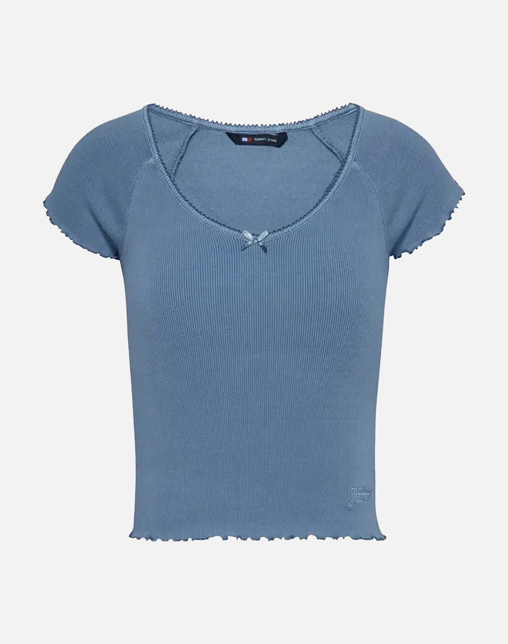 Tommy Jeans Tjw Slim Vneck Gmd Rib Ss Women Clothes Tops T Shirts Steelblue Cotton,Elastic Dw0Dw21349 Dy6 Female T-Shirts Blue
