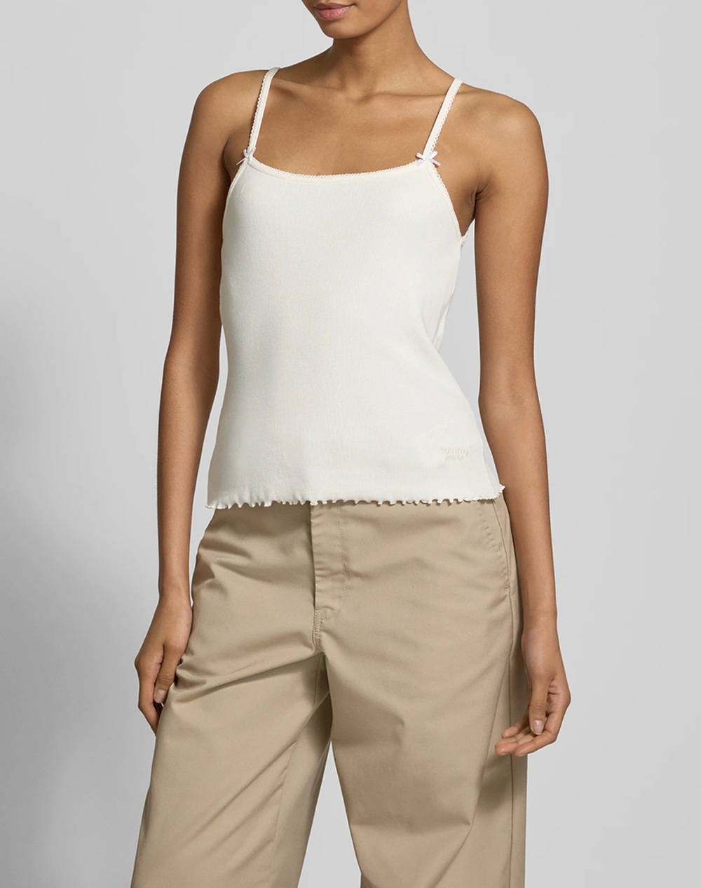 Tommy Jeans Tjw Slim Scallop Rib Top Women Clothes Tops Tops/Bodies Ecru Cotton,Elastic Dw0Dw19505 Ybh Female Tops/Bodies