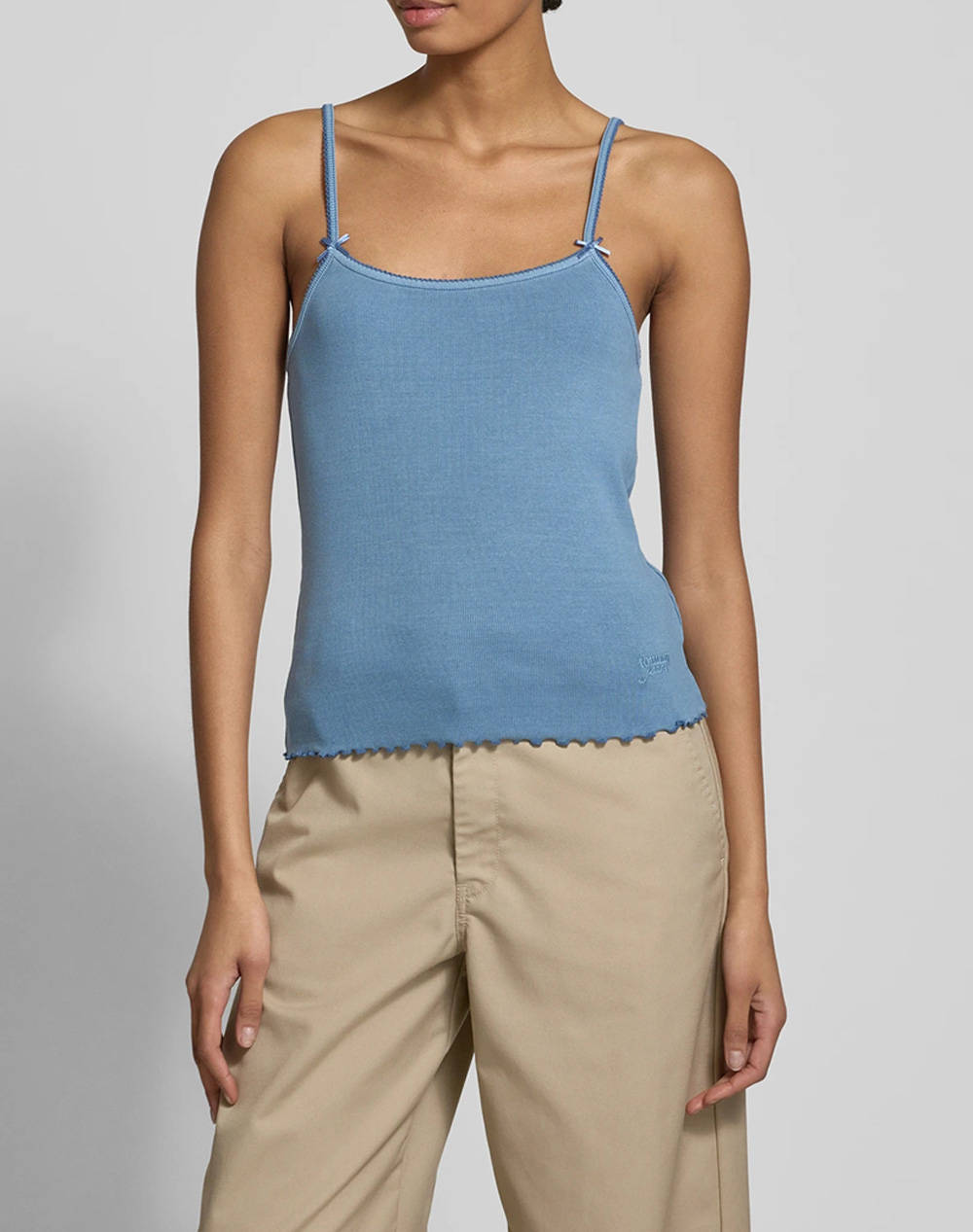 Tommy Jeans Tjw Slim Scallop Rib Top Women Clothes Tops Tops/Bodies Steelblue Cotton,Elastic Dw0Dw19505 Dy6 Female Tops/Bodies Blue