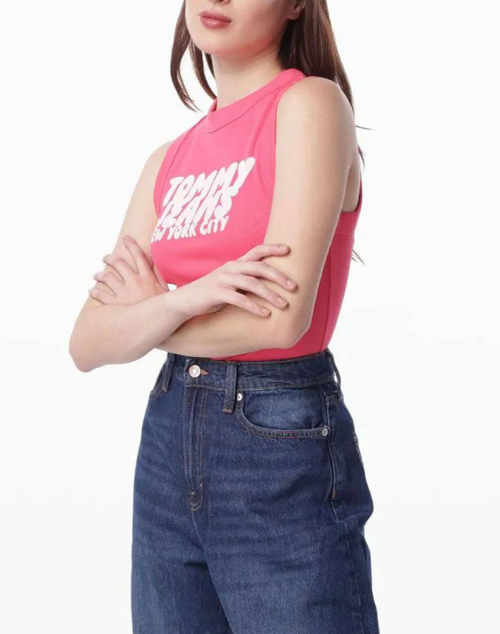 Tommy Jeans Tjw Slim Sh Tj Bubble Tank Women Clothes Tops Tops/Bodies Pink Cotton,Elastic Dw0Dw21339 Xi2 Female Tops/Bodies